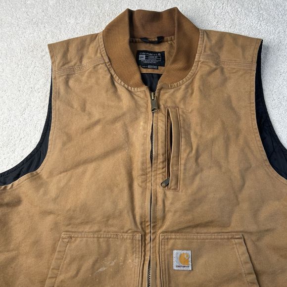Carhartt Duck Work‎ Vest Men's Size 2XL Loose Fit Tan Insulated Brown OV4395-M - Picture 2 of 15